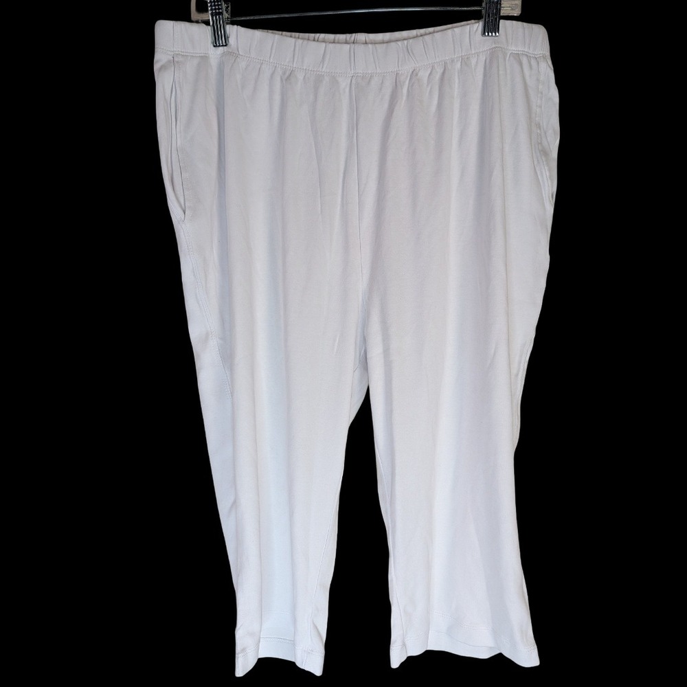Lands End Capri Pants Womens 1X White 100% Cotton Elastic Waist Pockets Casual
